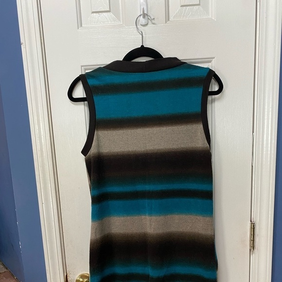 Weavers Womens large Long Blue Brown Ombre Stripe Vest Jumbo with button - Picture 7 of 8